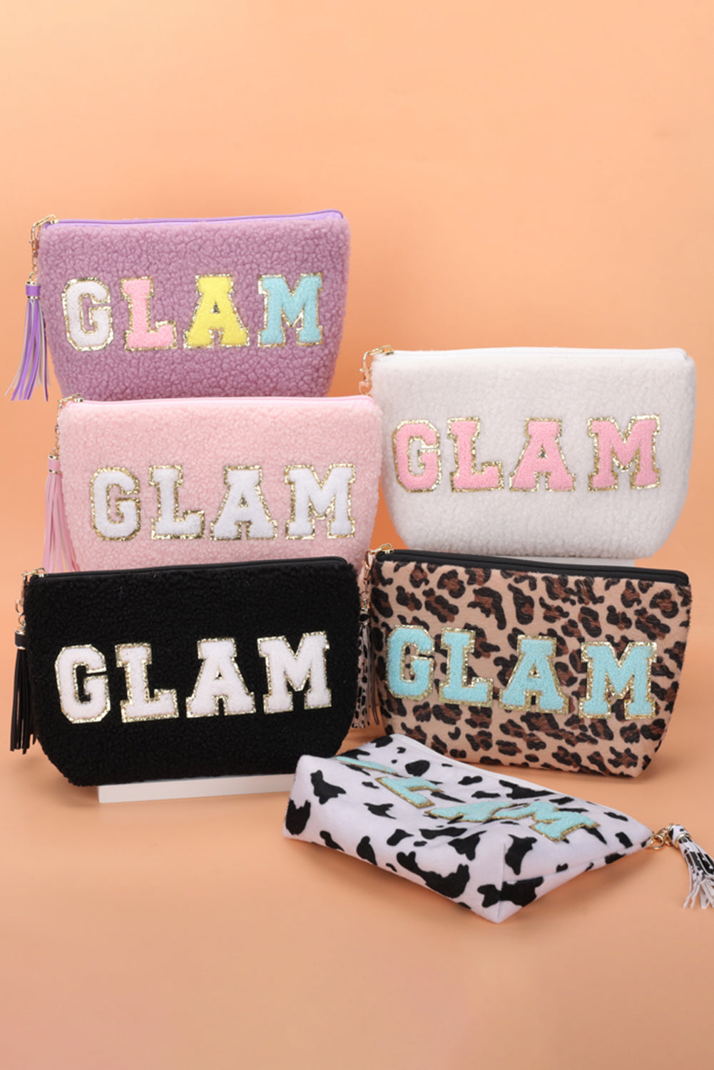Phalaenopsis STUFF Letter Pattern Tassel Zipper Makeup Bag