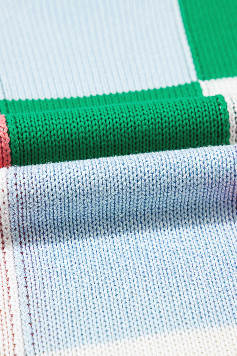 Dark Green Checkered Color Block Cap Sleeve Knitted Top