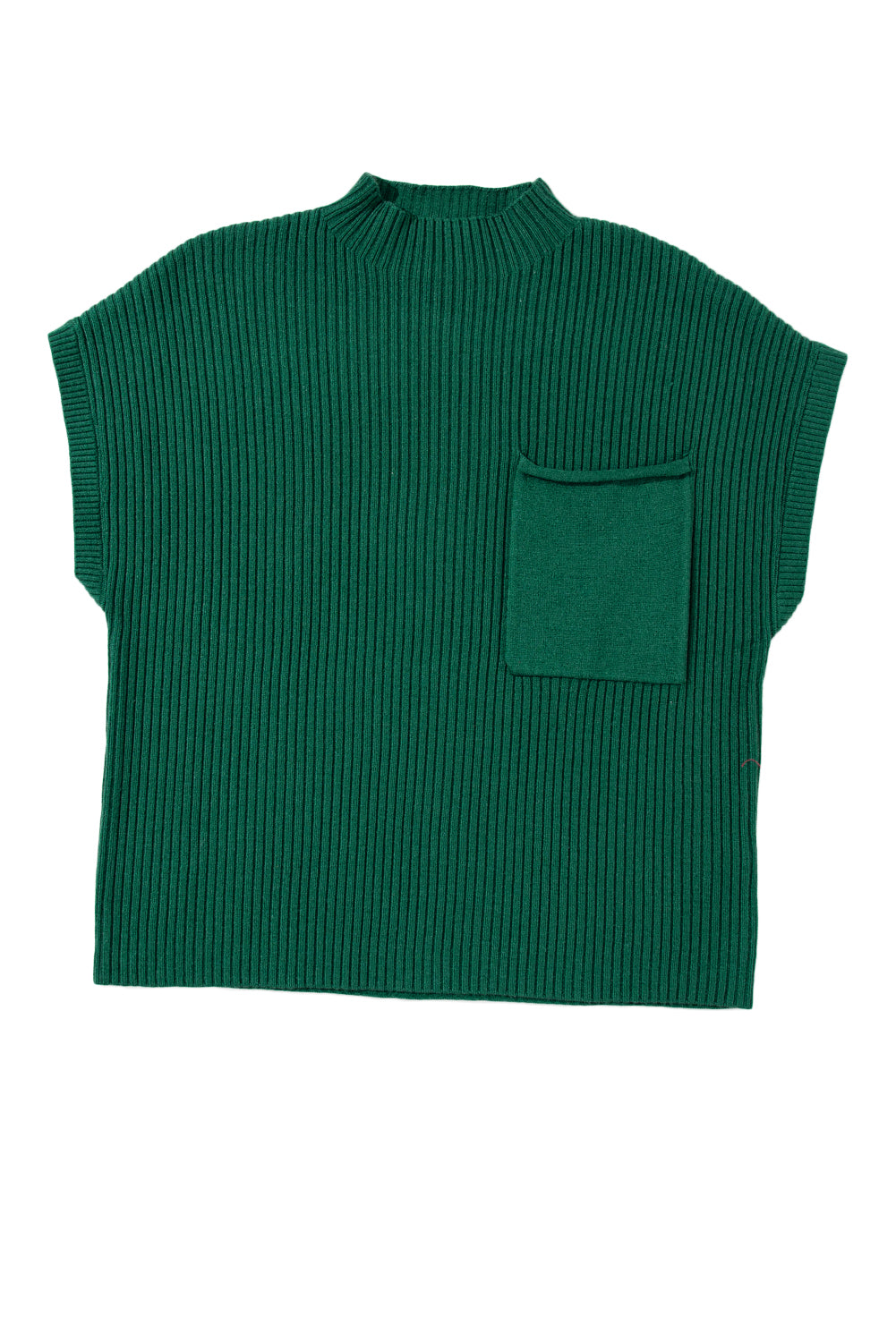 Green Patch Pocket Ribbed Knit Short Sleeve Sweater - Kustom Kreations Goods