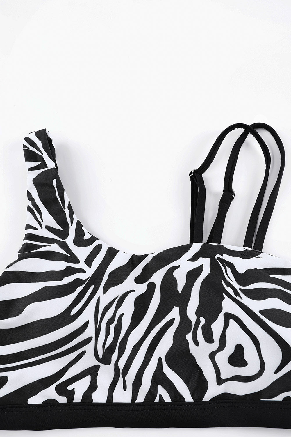Black Sexy Asymmetric Strappy Zebra Print High Waist Bikini Swimsuit