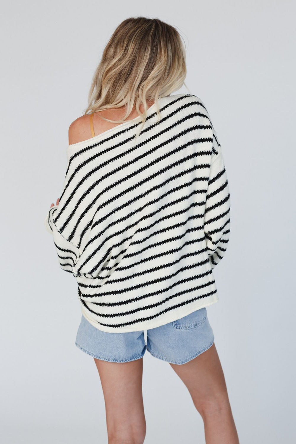 Yellow Striped Drop Sleeve Oversized Sweater