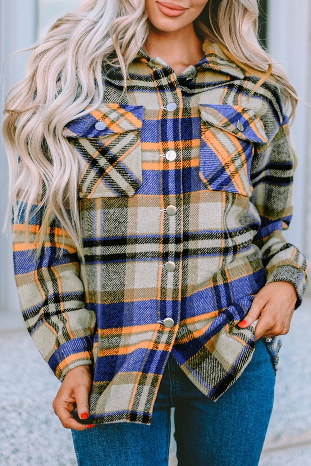 Multicolor Plaid Casual Button Up Flannel Jacket