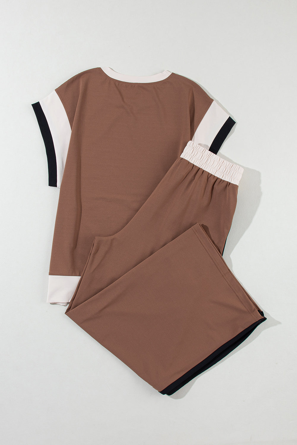 Chestnut Colorblock Cap Sleeve Tee and Wide Leg Pants Set