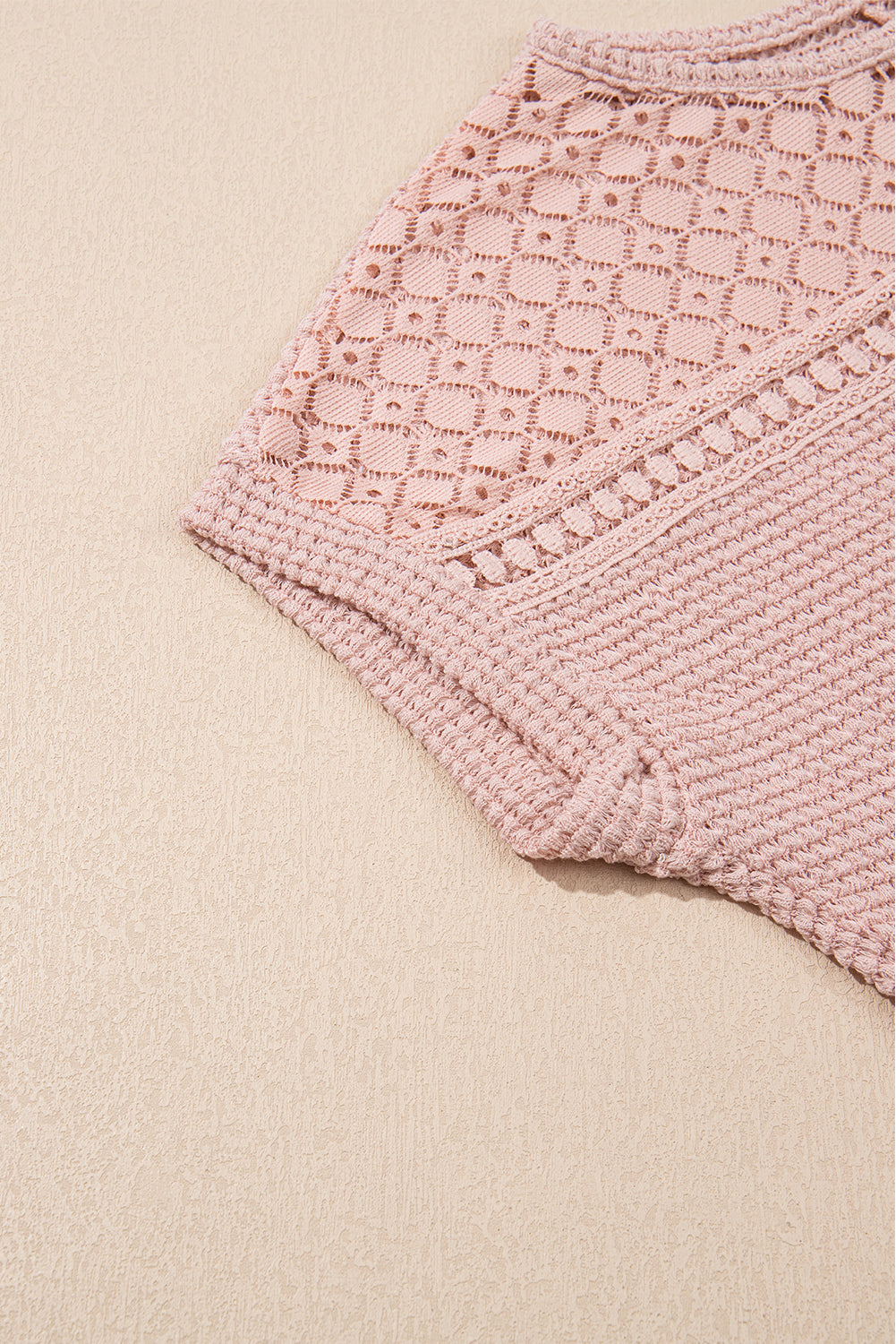 Mist Green Hollow Patchwork Waffle Knit Top - Kustom Kreations Goods