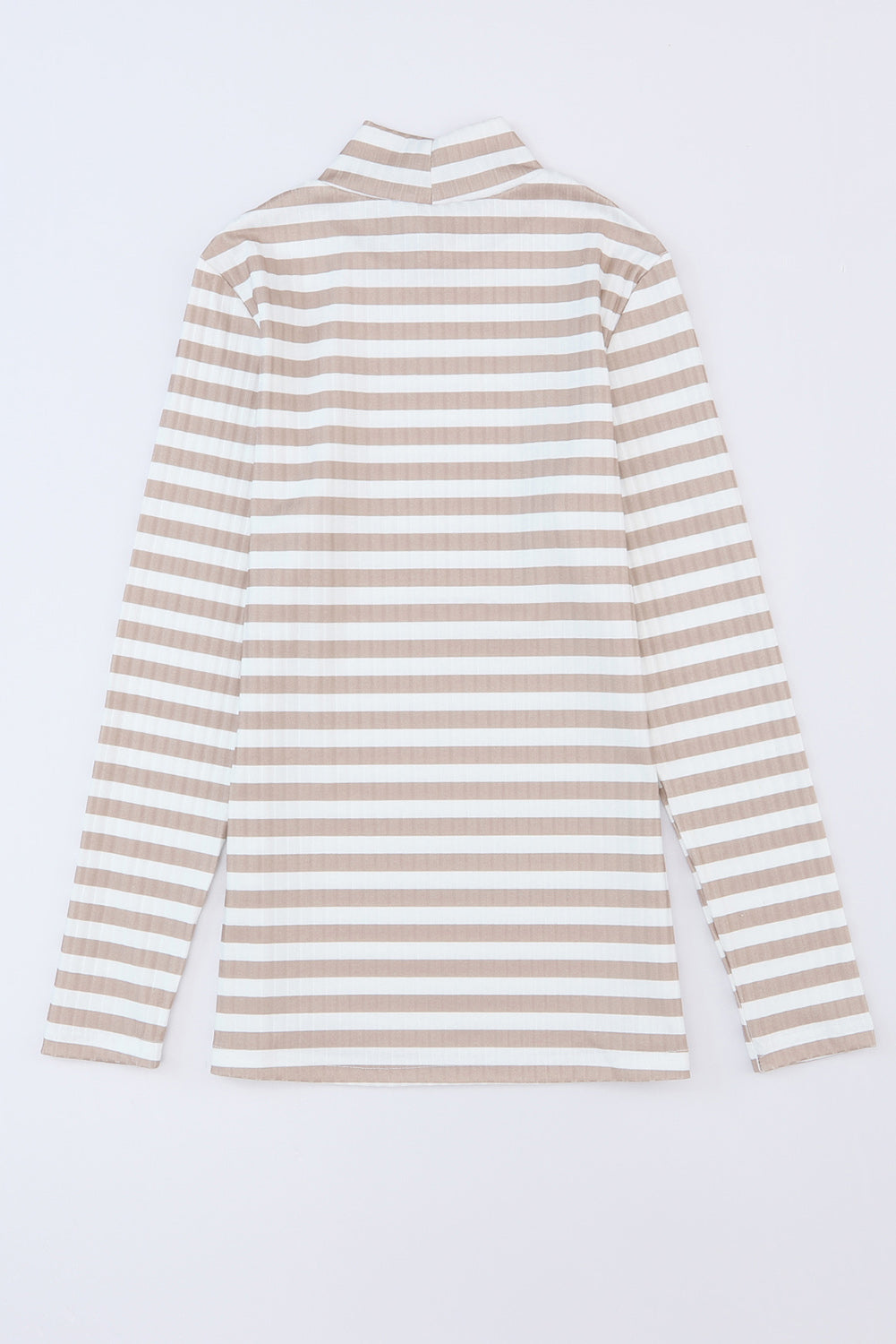 Stripes Print Ribbed Knit Long Sleeve Casual Mock Neck Top