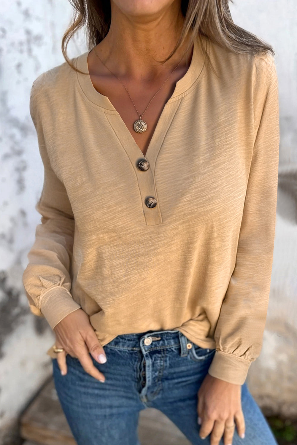 Racing Red Casual Button V Neck Long Sleeve Top - Kustom Kreations Goods