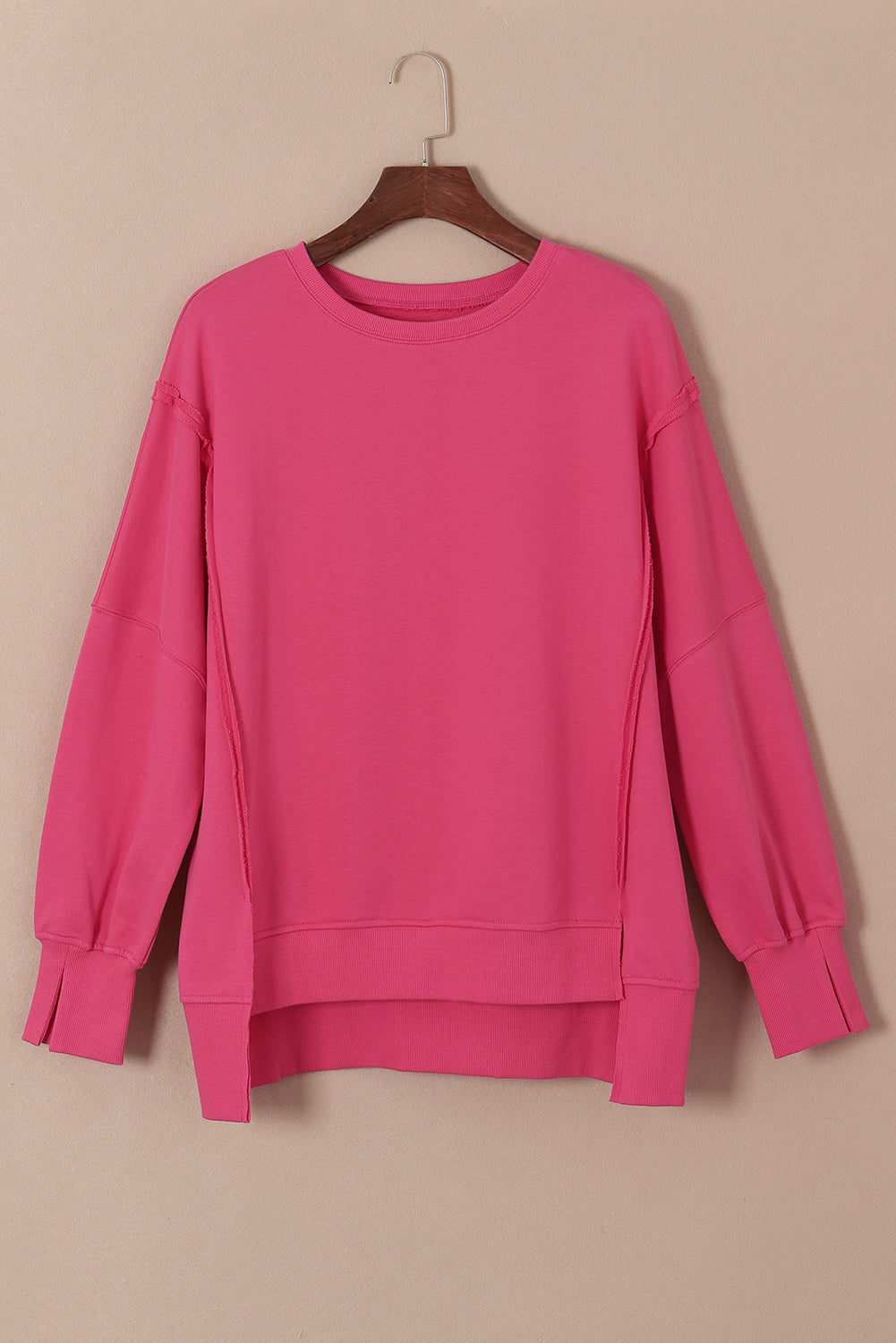 Black Exposed Seam Drop Shoulder Slit High Low Hem Sweatshirt