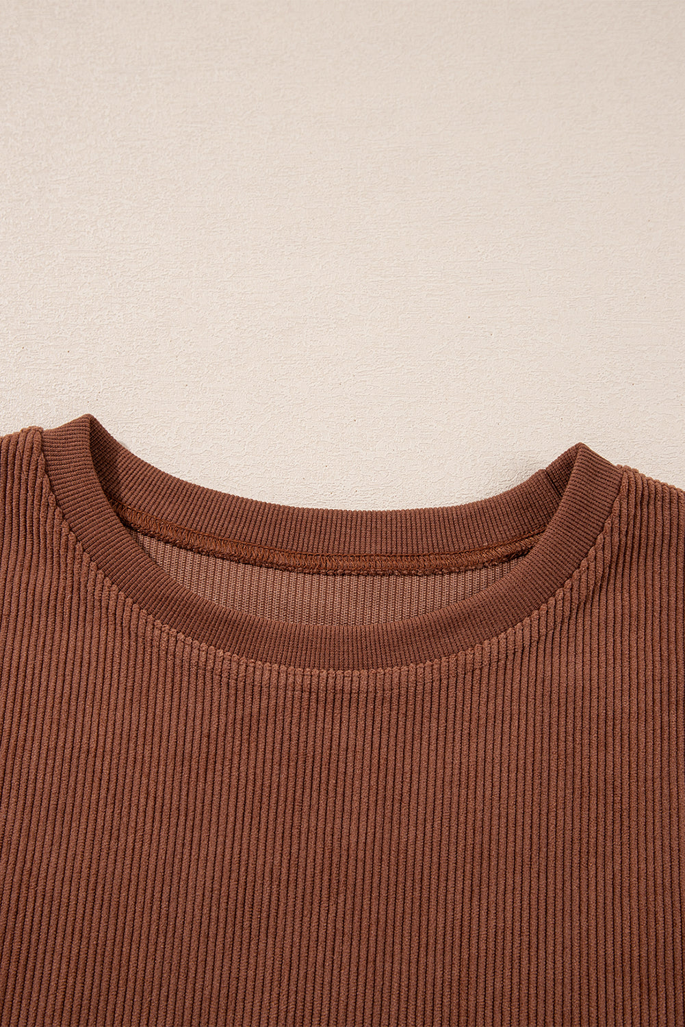 Orange Plain Drop Sleeve Rib-Knit Oversized Sweatshirt