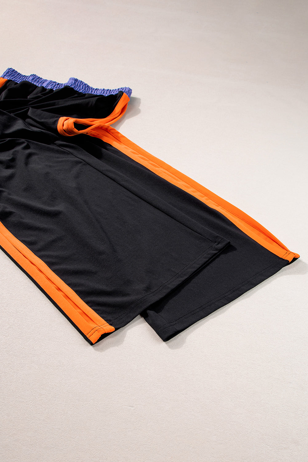 Black Colorblock Cap Sleeve Tee and Wide Leg Pants Set