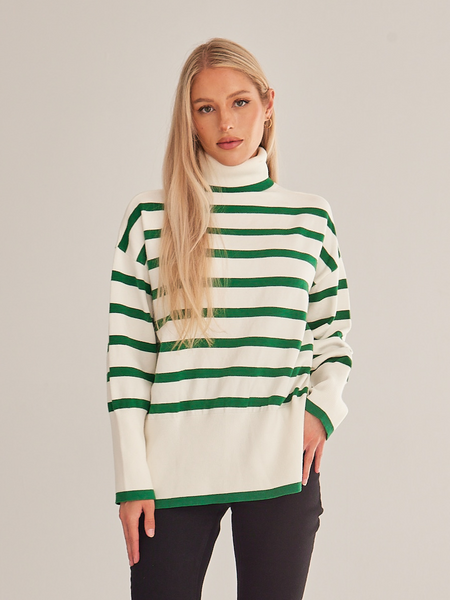 Striped Turtleneck Side-slit Sweater HWWX6BVRYU