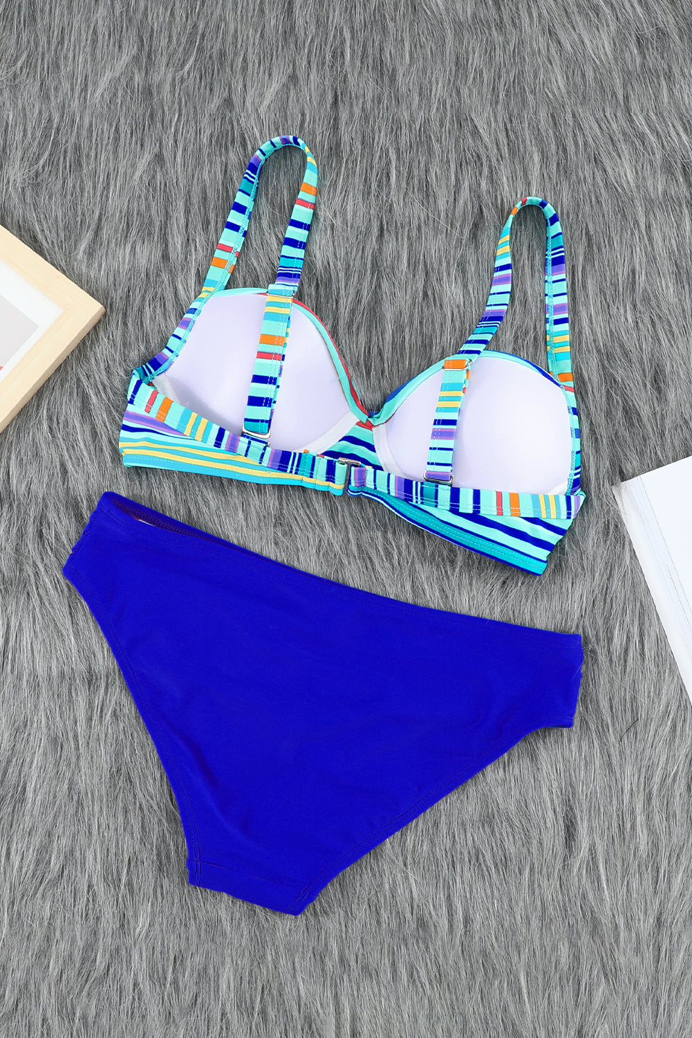 Sky Blue & Stripe Print Sexy Twisted Bikini Set