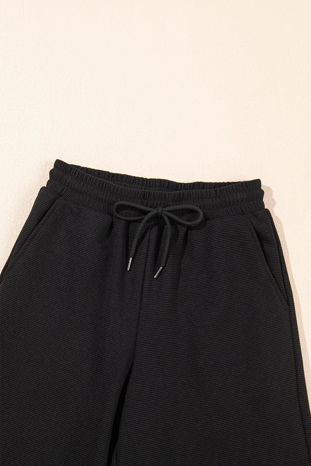 Black Textured Ruffle Sleeve Zipped Top and Wide Leg Pants Set - Kustom Kreations Goods