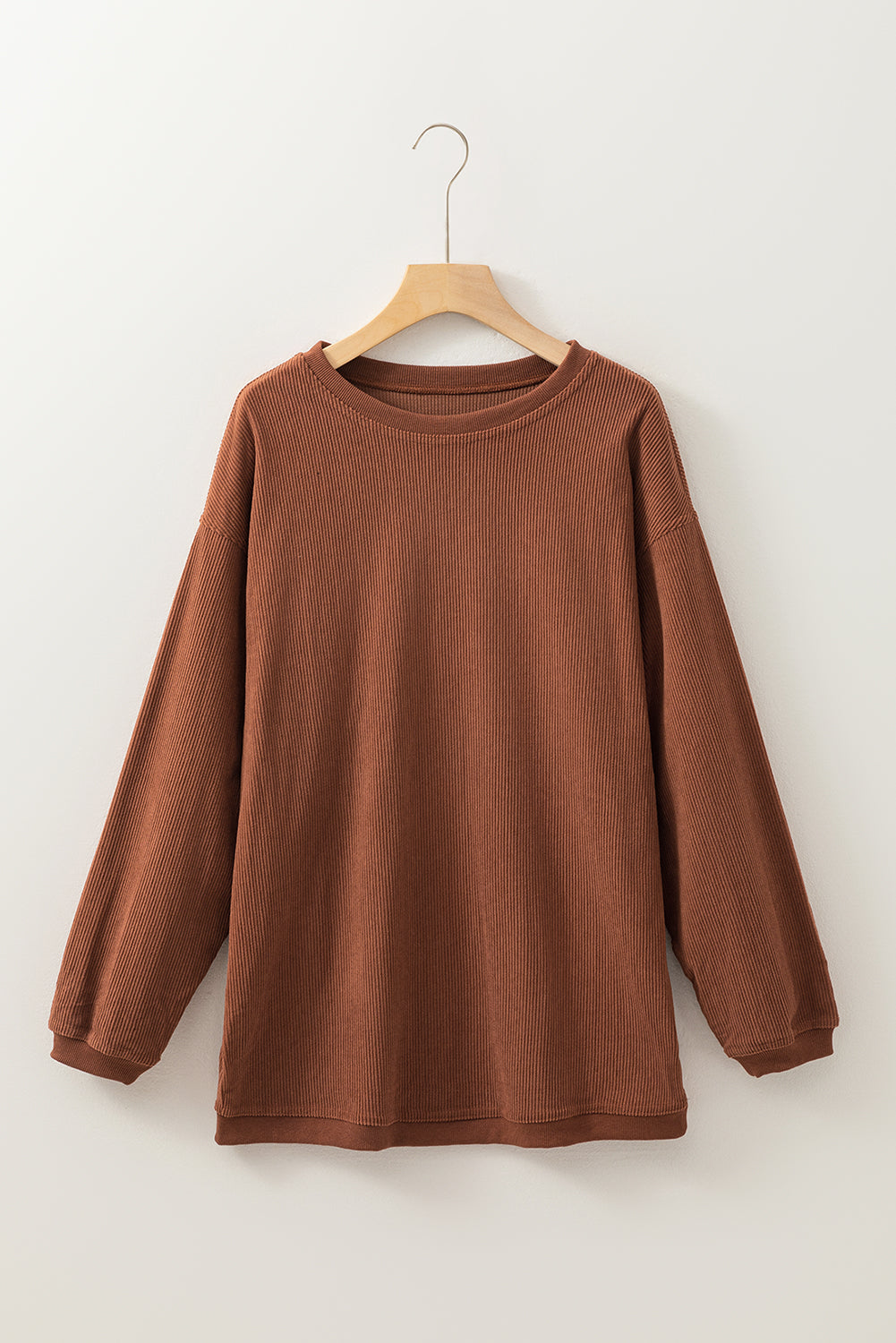 Orange Plain Drop Sleeve Rib-Knit Oversized Sweatshirt