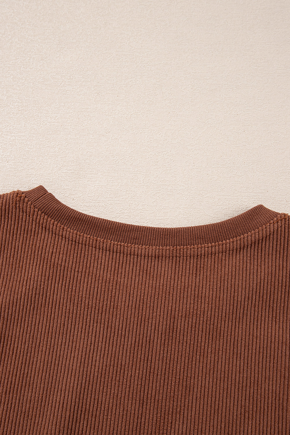 Orange Plain Drop Sleeve Rib-Knit Oversized Sweatshirt