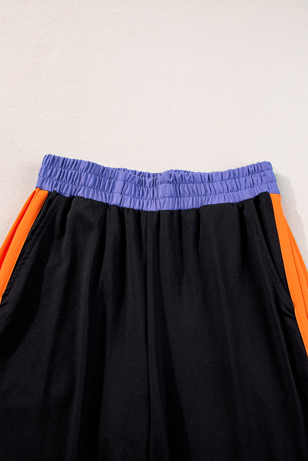 Black Colorblock Cap Sleeve Tee and Wide Leg Pants Set