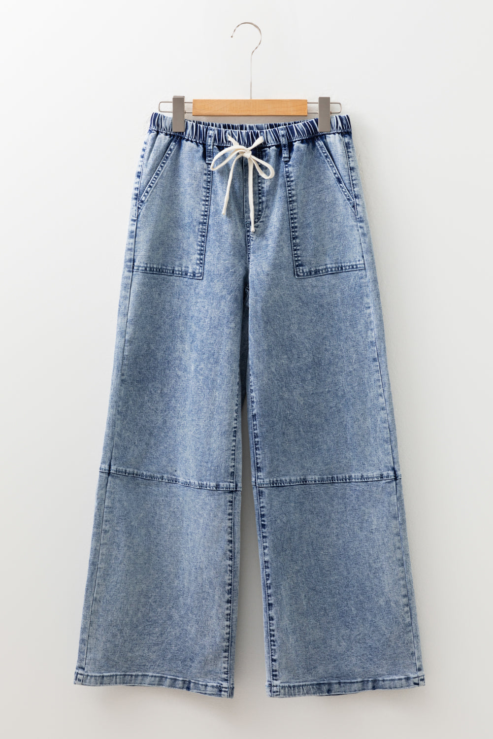 Ashleigh Blue Acid Wash Exposed Seam Drawstring High Waist Jeans - Kustom Kreations Goods