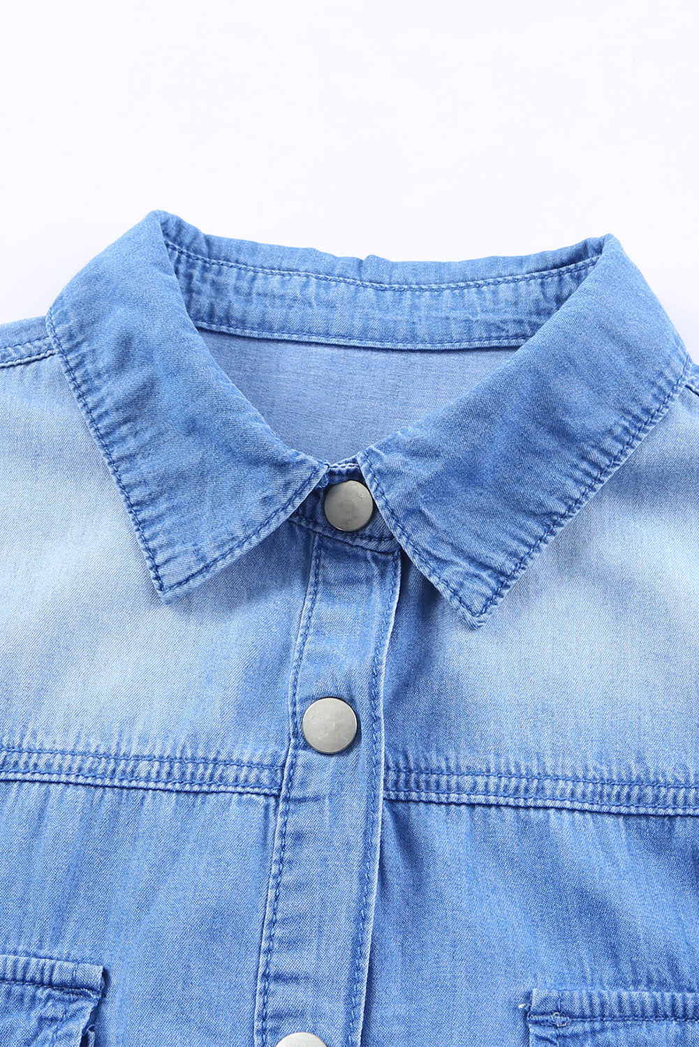 Denim Blue Pocket Casual Snap Button Short Dress