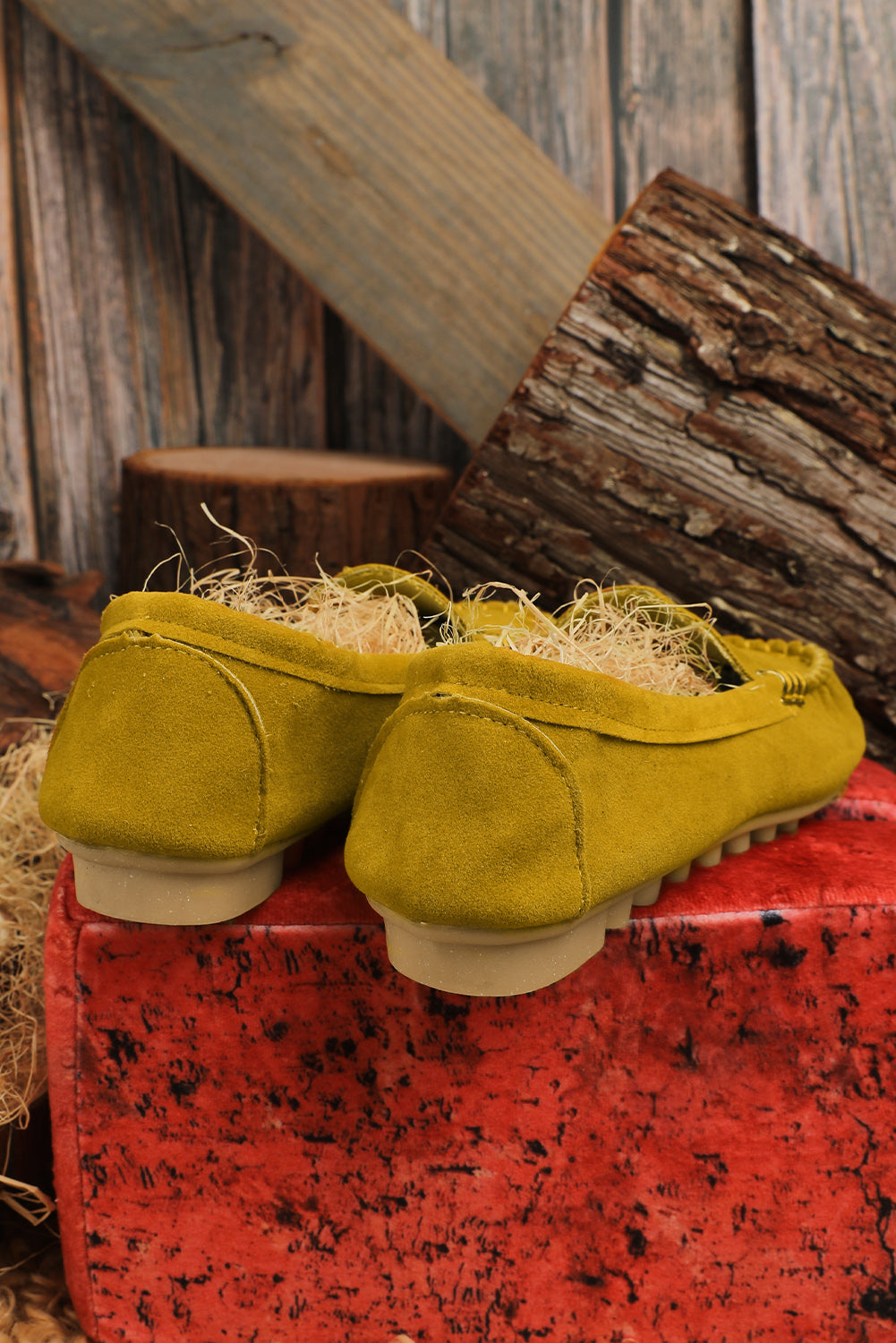 Yellow Mustard Slip On Flat Suede Loafers