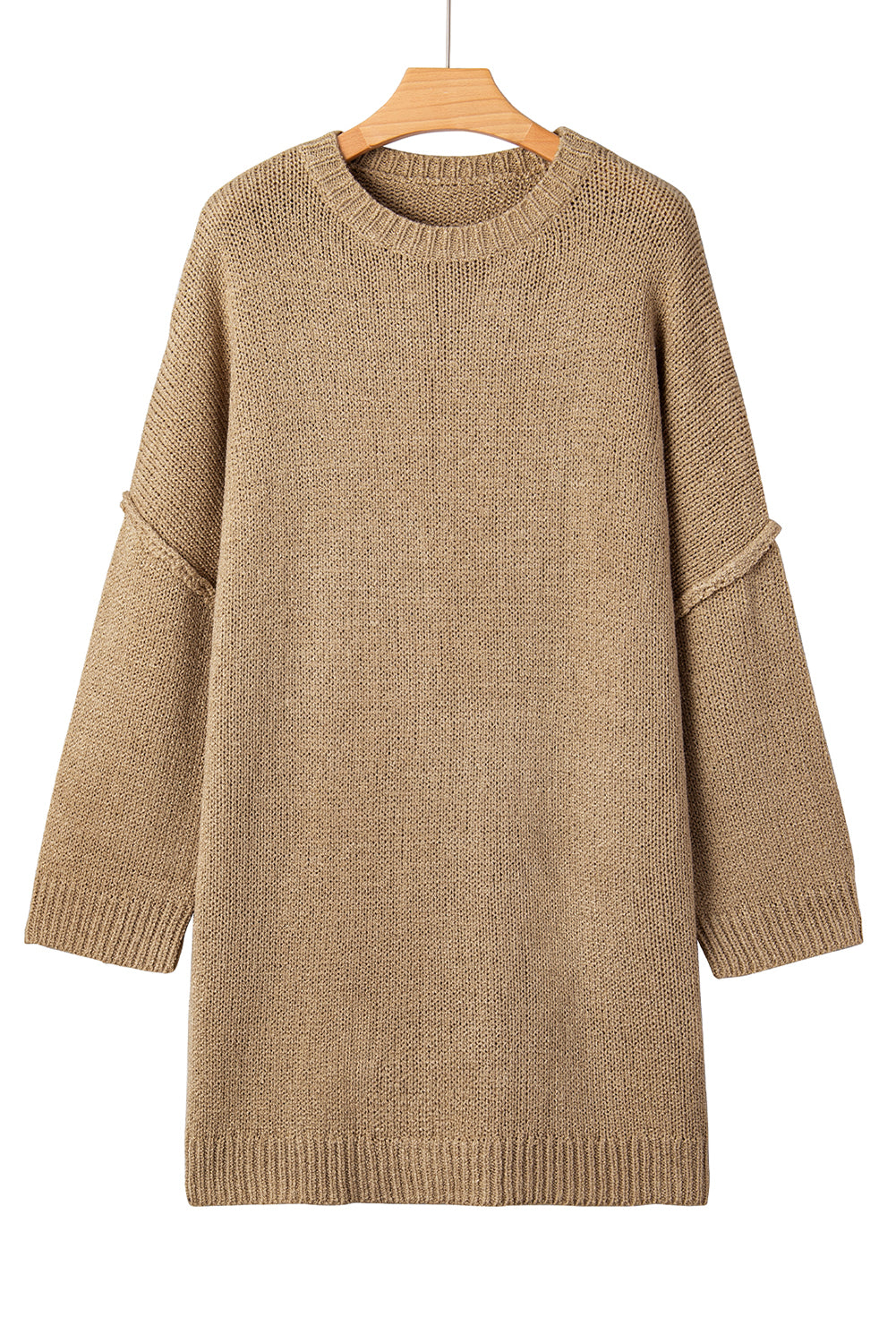 Pale Khaki Oversize Drop Shoulder Slouchy Sweater Dress - Kustom Kreations Goods
