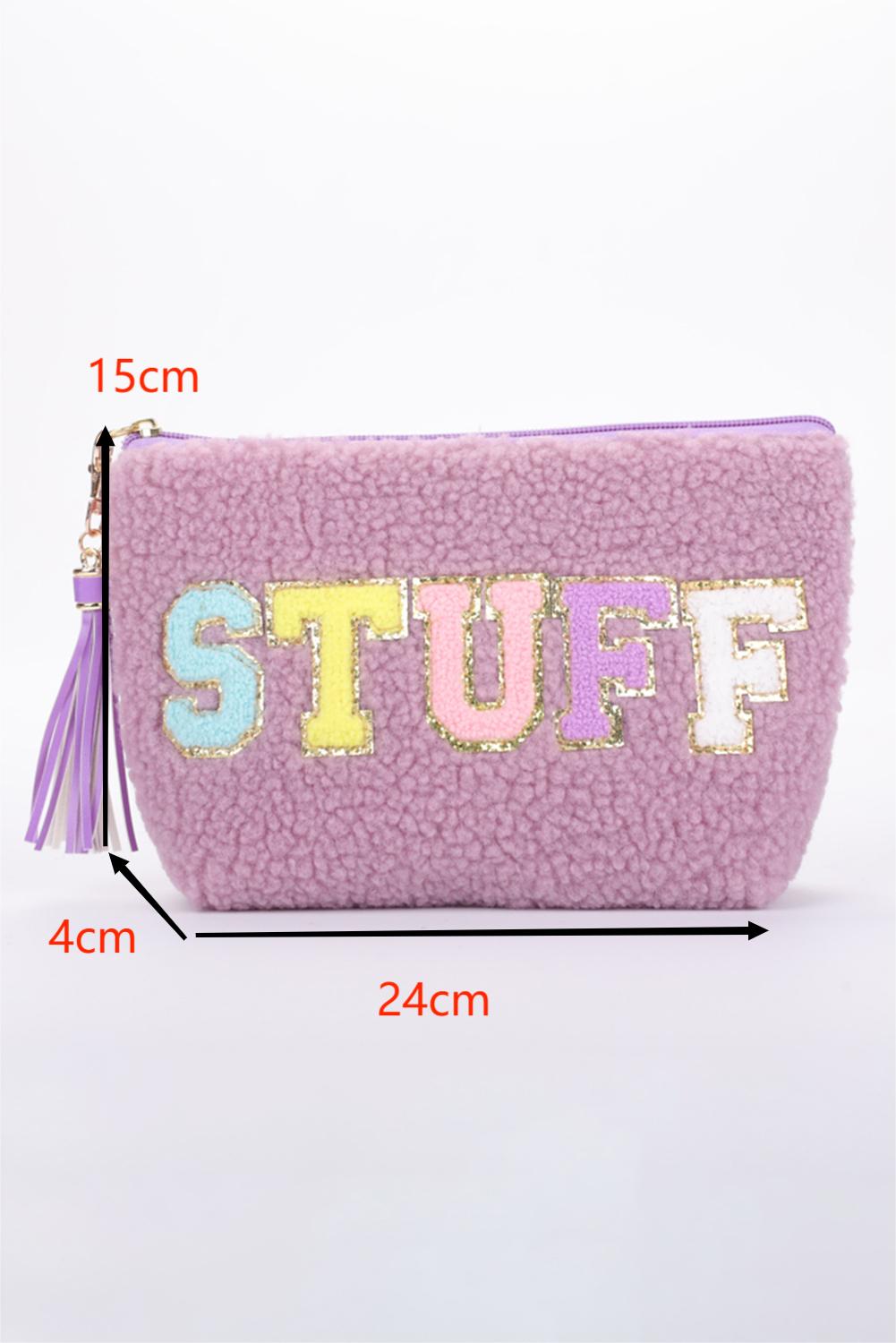 Phalaenopsis STUFF Letter Pattern Tassel Zipper Makeup Bag