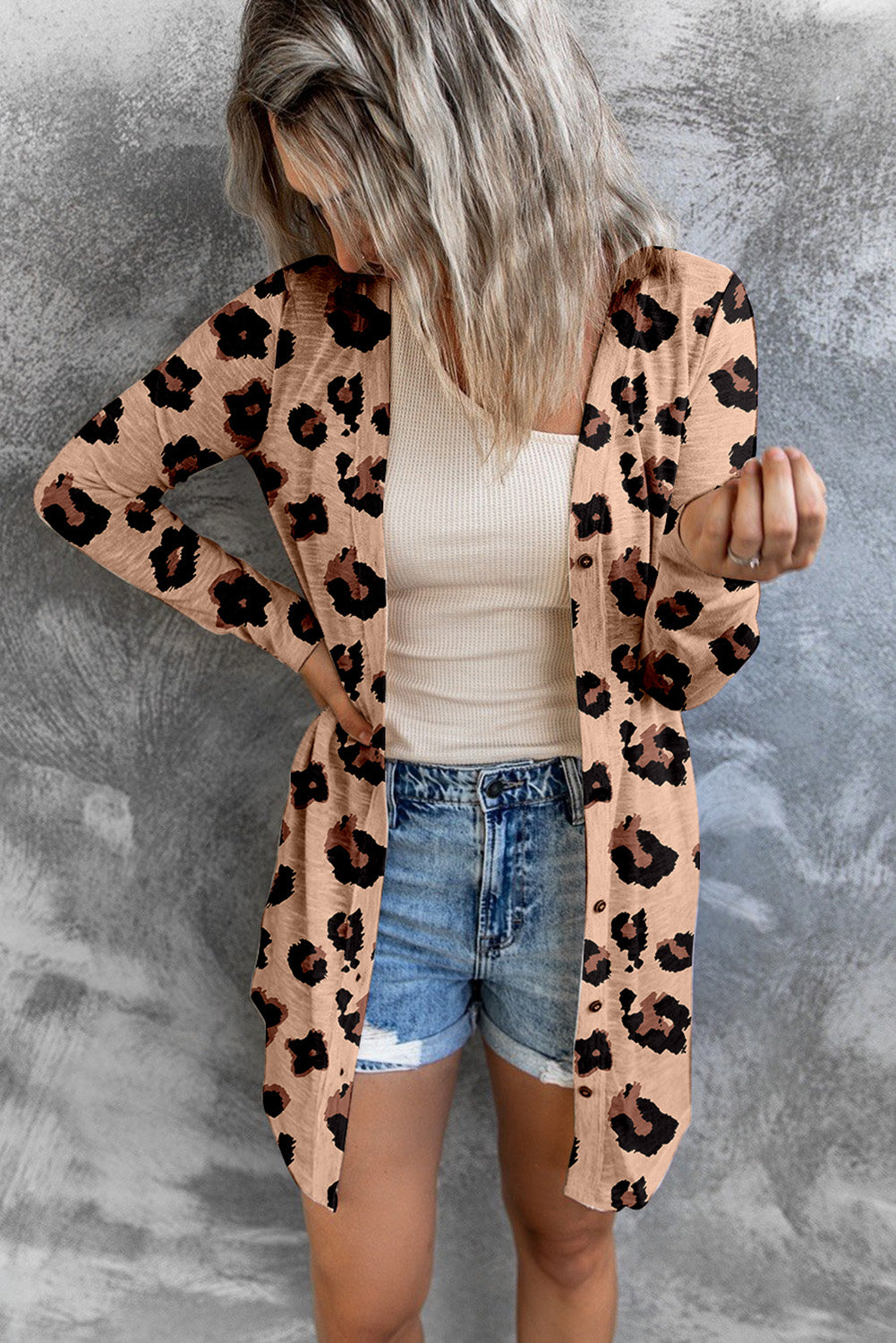 Leopard Print Button Down Lightweight Long Cardigan