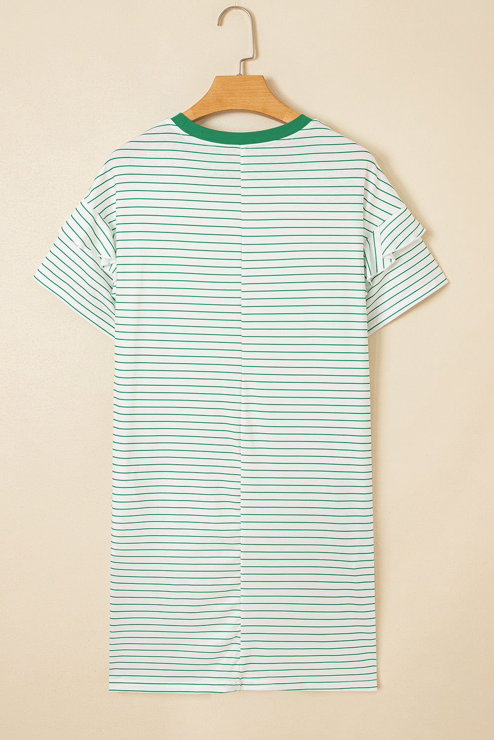 Green Stripe Ruffle Short Sleeve T Shirt Mini Dress