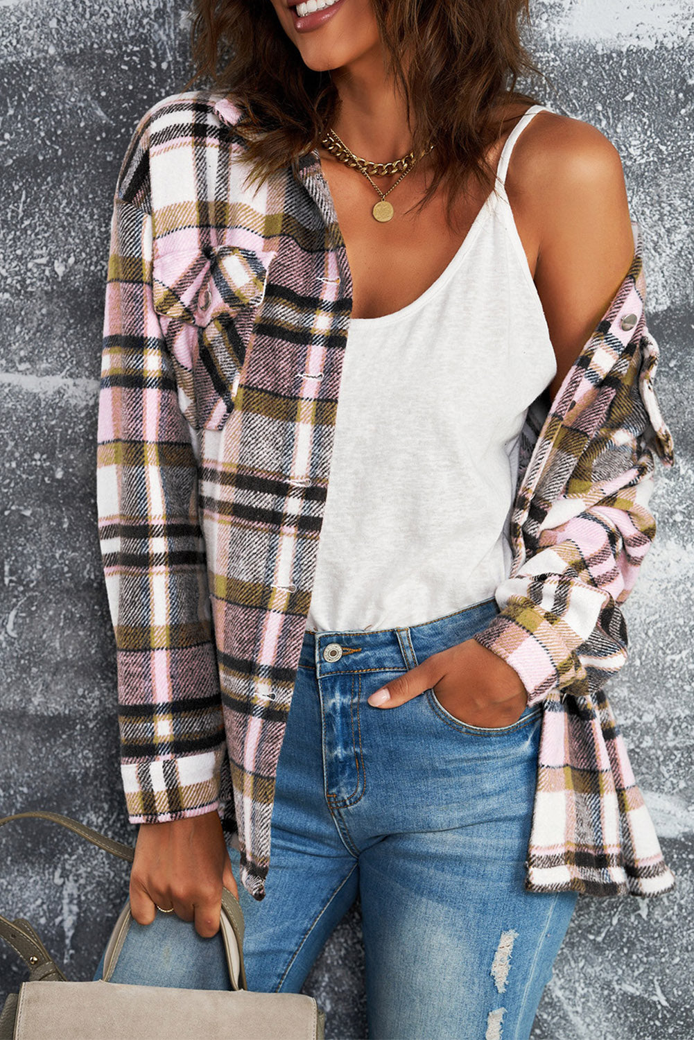 Multicolor Plaid Casual Button Up Flannel Jacket