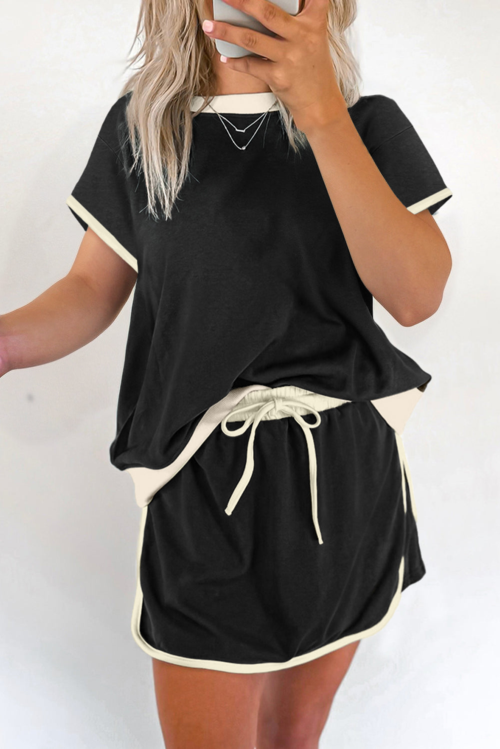 Evergreen Colorblock Edge Drop Shoulder T Shirt and Skort 2Pcs Set - Kustom Kreations Goods