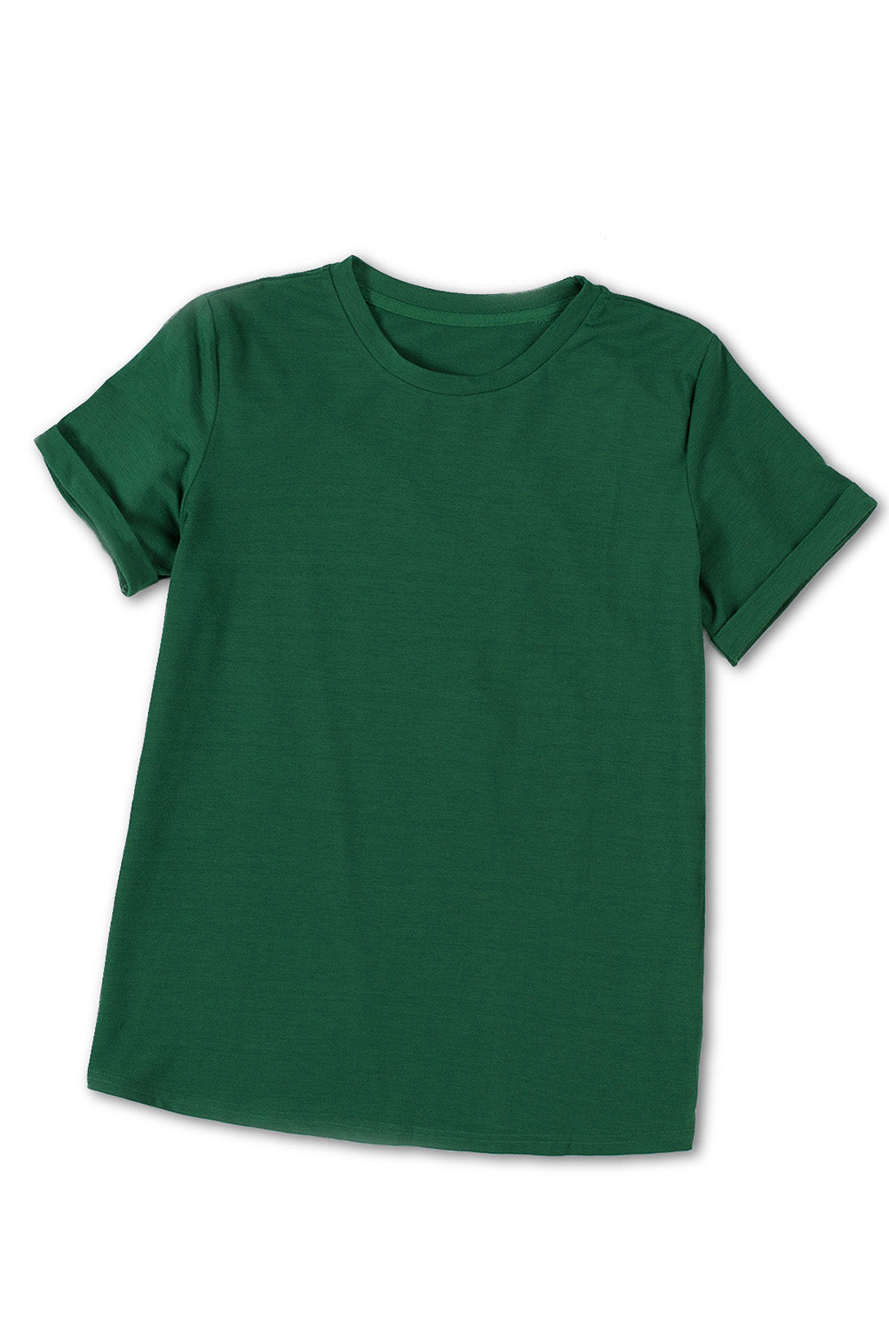 Green Plain Solid Color Crew Neck Tee