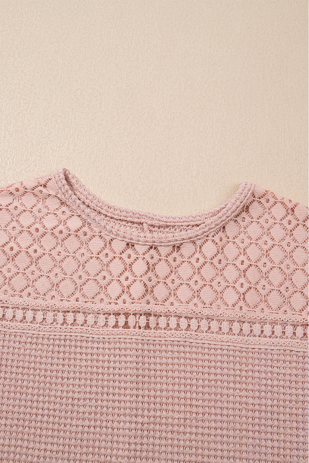 Mist Green Hollow Patchwork Waffle Knit Top - Kustom Kreations Goods