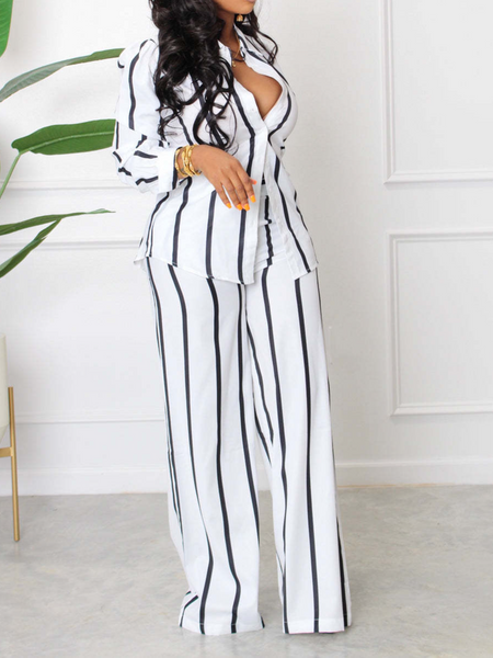 Striped Printed Long-Sleeved Shirt And Trousers Two-Piece Set HKK75FLZHN