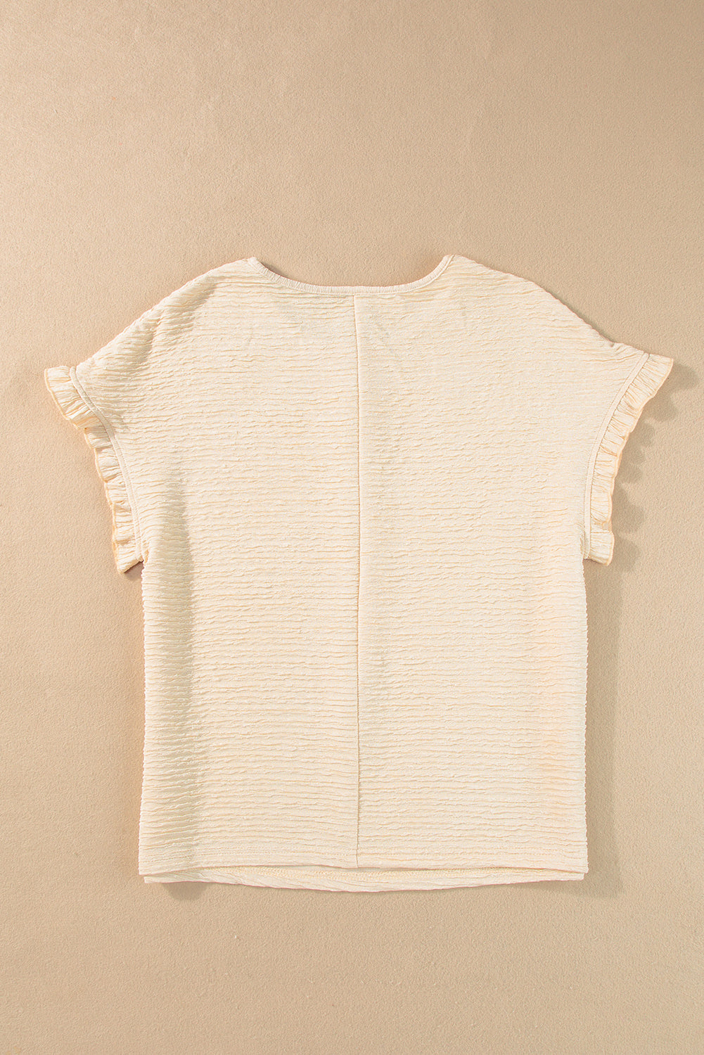 Apricot Textured Round Neck Frill Short Sleeve Blouse