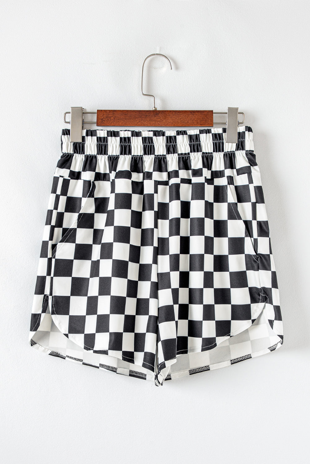 Black Checkered Print High Waist Casual Shorts - Kustom Kreations Goods