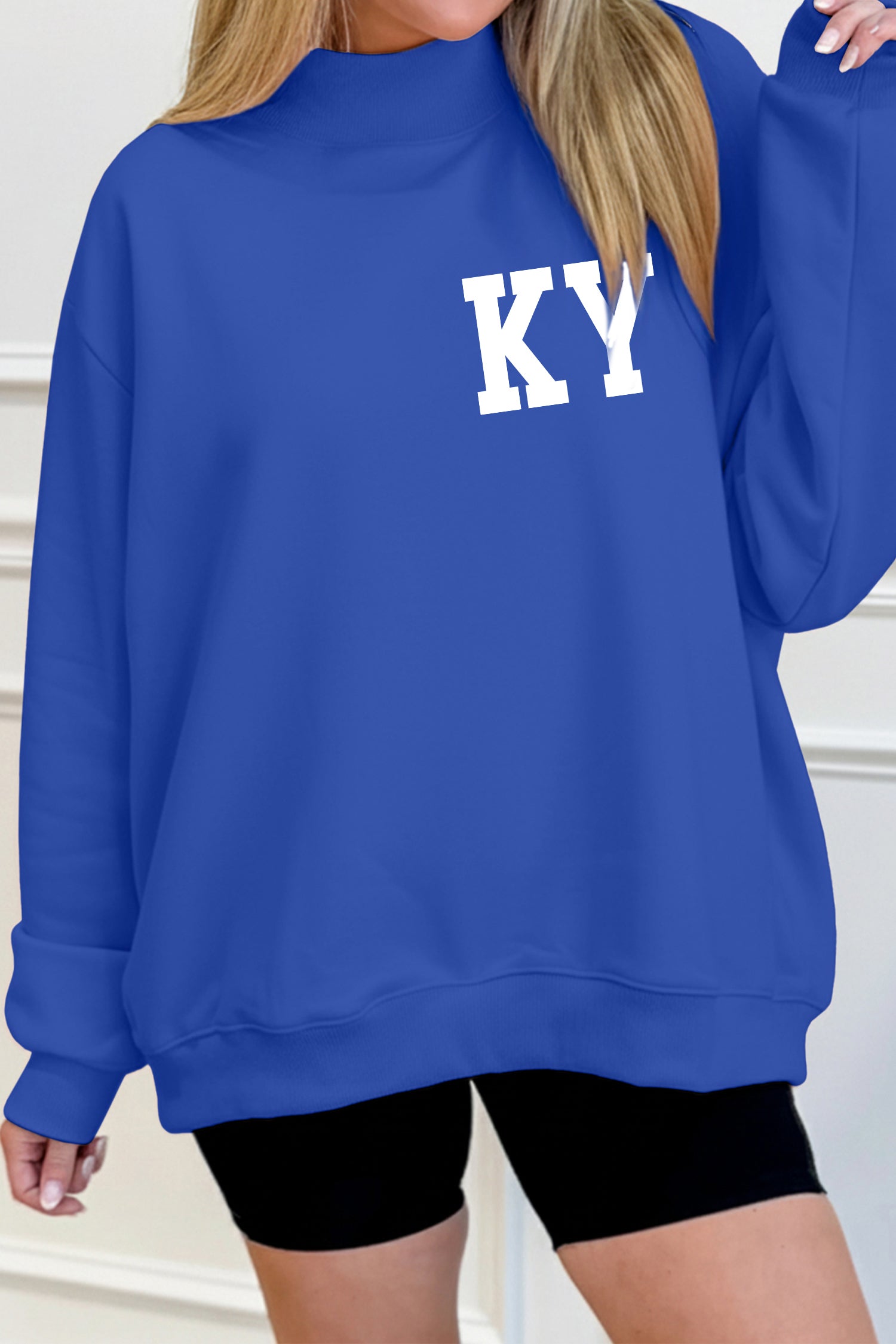 Dark Blue KY KENTUCKY Printed Mock Neck Sweatshirt - Kustom Kreations Goods