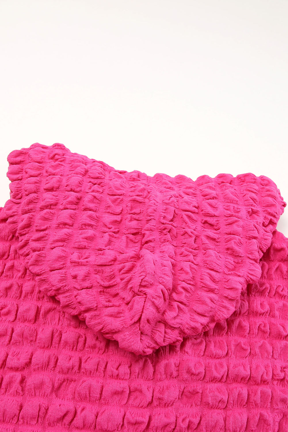 Green Waffle Textured Drawstring Pullover Hoodie