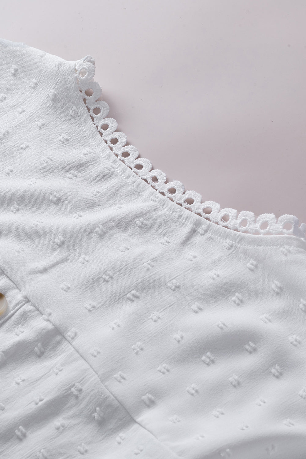 Apricot Swiss Dot Crochet Eyelet Back Button Detail Blouse