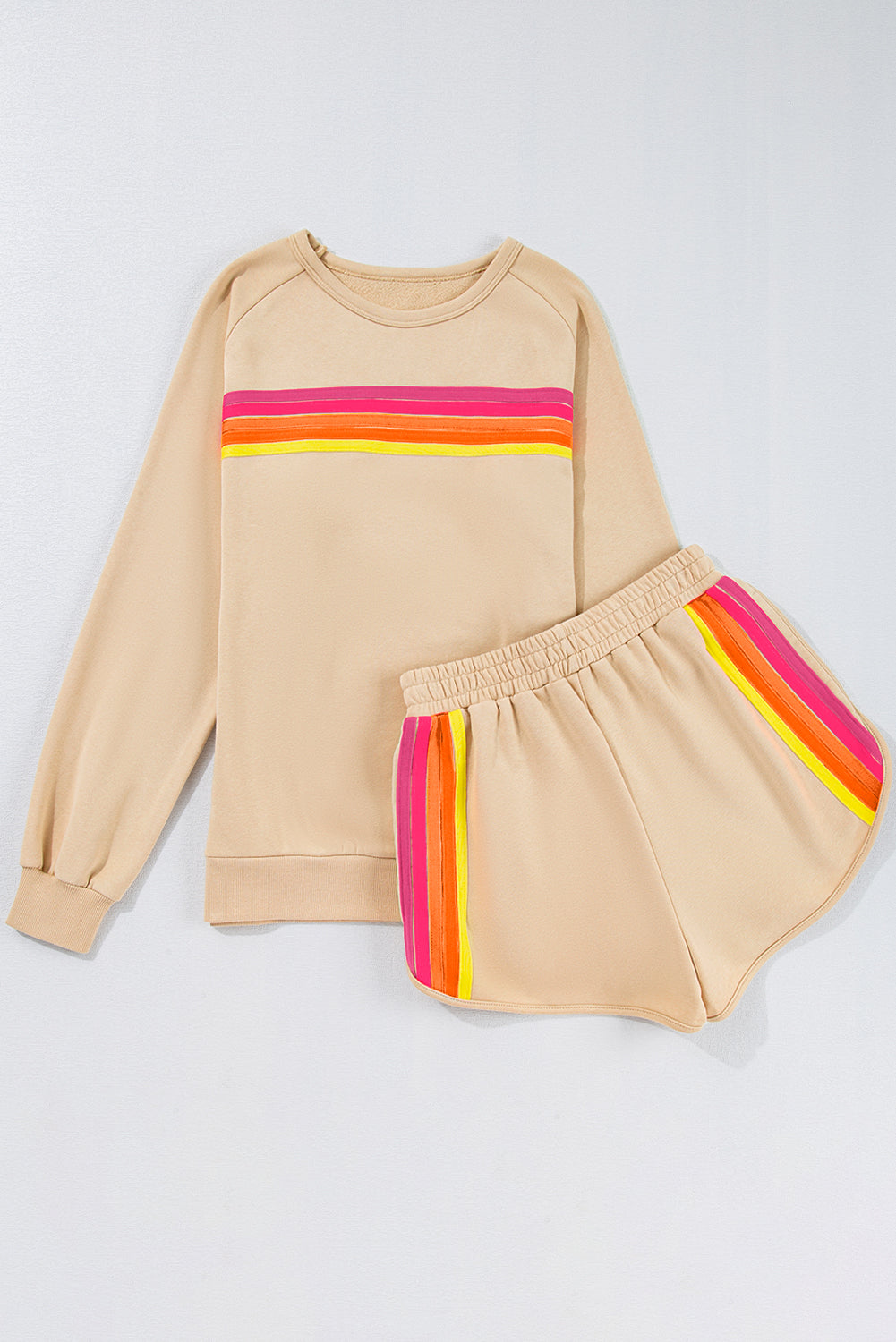 Black Colorful Striped Long Sleeve Pullover and Shorts Set - Kustom Kreations Goods