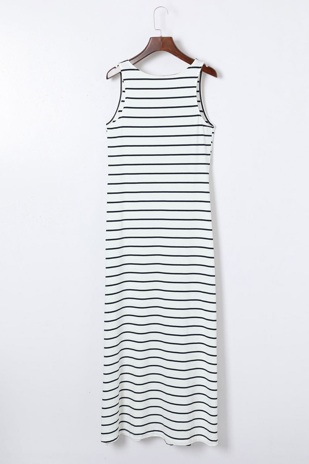 Dark Blue Striped V Neck Sleeveless Side Slits Maxi Dress