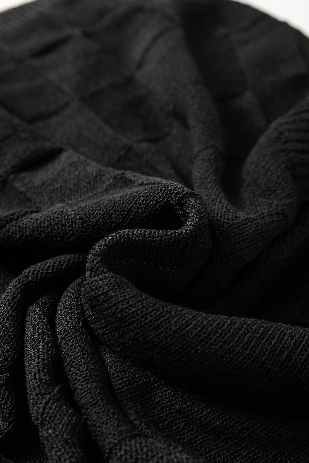 Black Lattice Textured Knit Short Sleeve Baggy Top