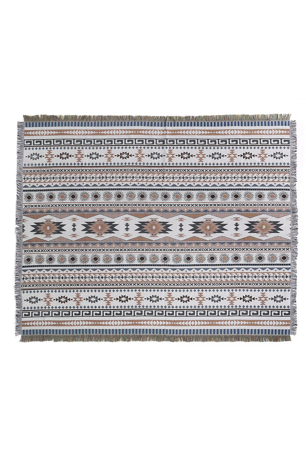 Bright White 130*160 Geometric Print Tassel Blanket