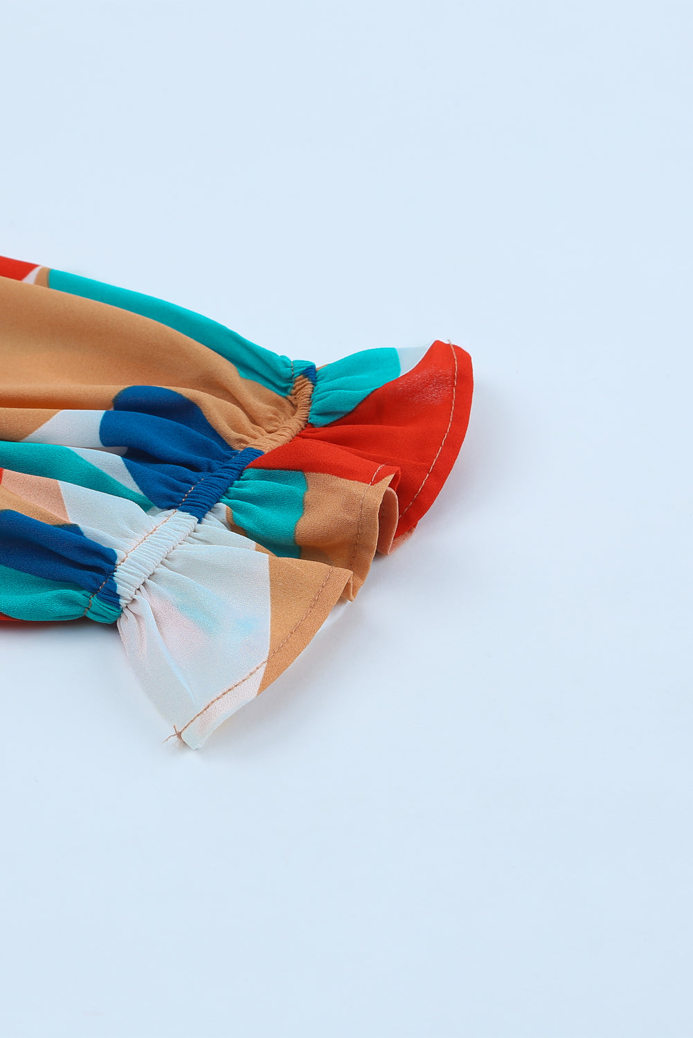 Multicolor Colorblock Casual Ruffle Puff Sleeve Blouse