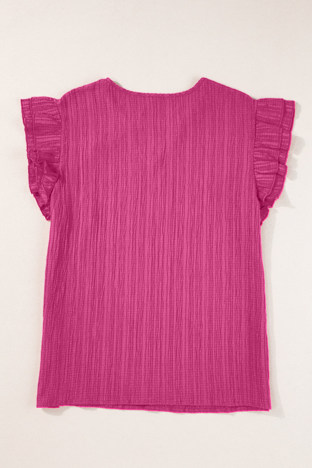 Rose Red Textured Tie Neck Ruffle Sleeve Blouse