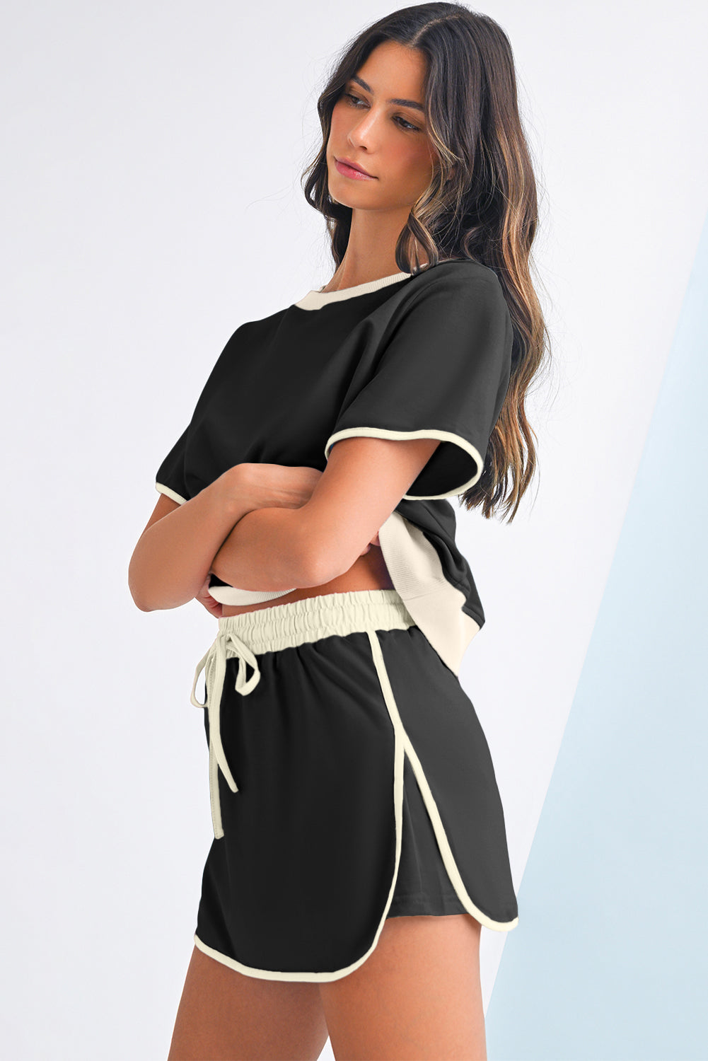 Evergreen Colorblock Edge Drop Shoulder T Shirt and Skort 2Pcs Set - Kustom Kreations Goods
