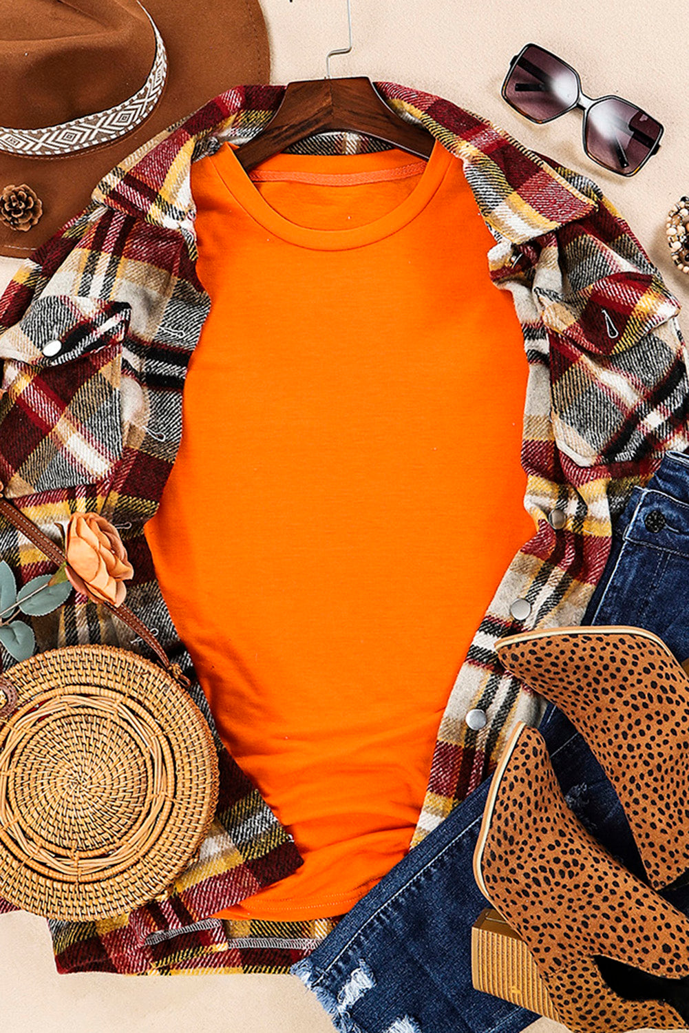 Green Plain Solid Color Crew Neck Tee