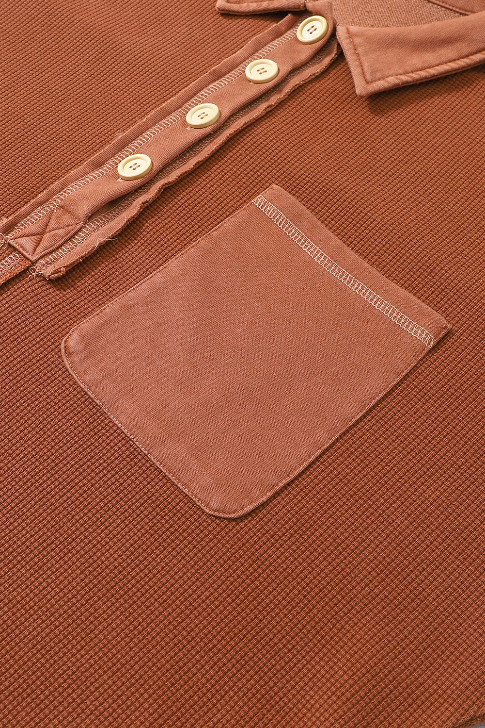 Laurel Green Waffle Exposed Seam Washed Henley Sweatshirt