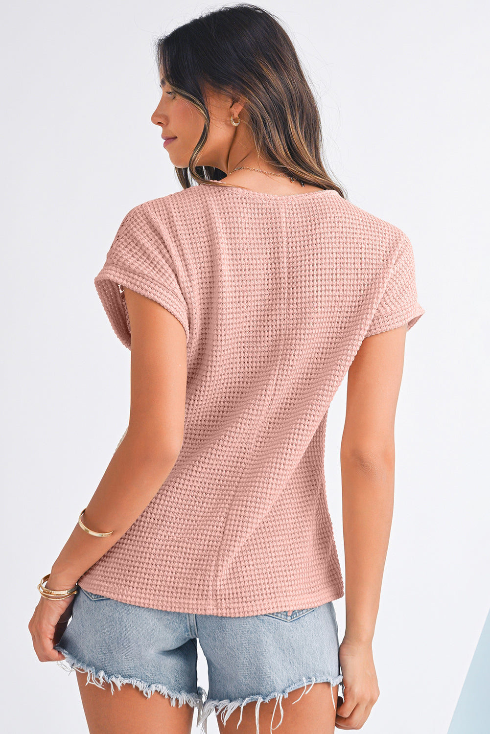 Mist Green Hollow Patchwork Waffle Knit Top - Kustom Kreations Goods