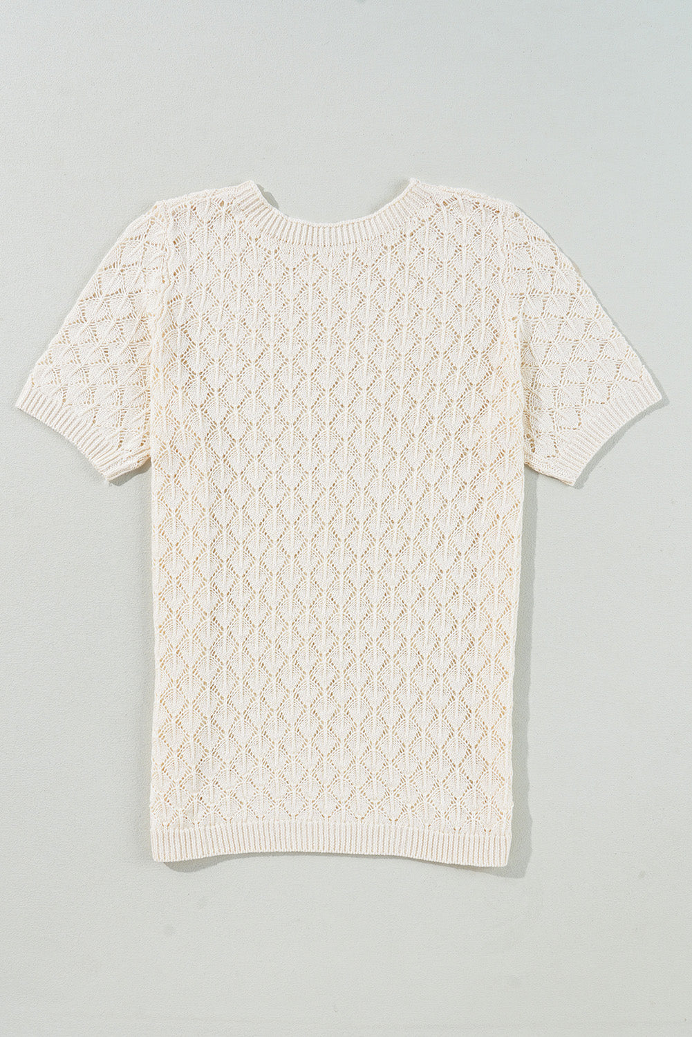 Beige Hollow Out Crochet Short Sleeve Knit Tee