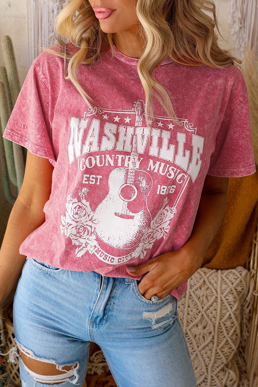 Gray Vintage Washed Nashville Rock Band T Shirt