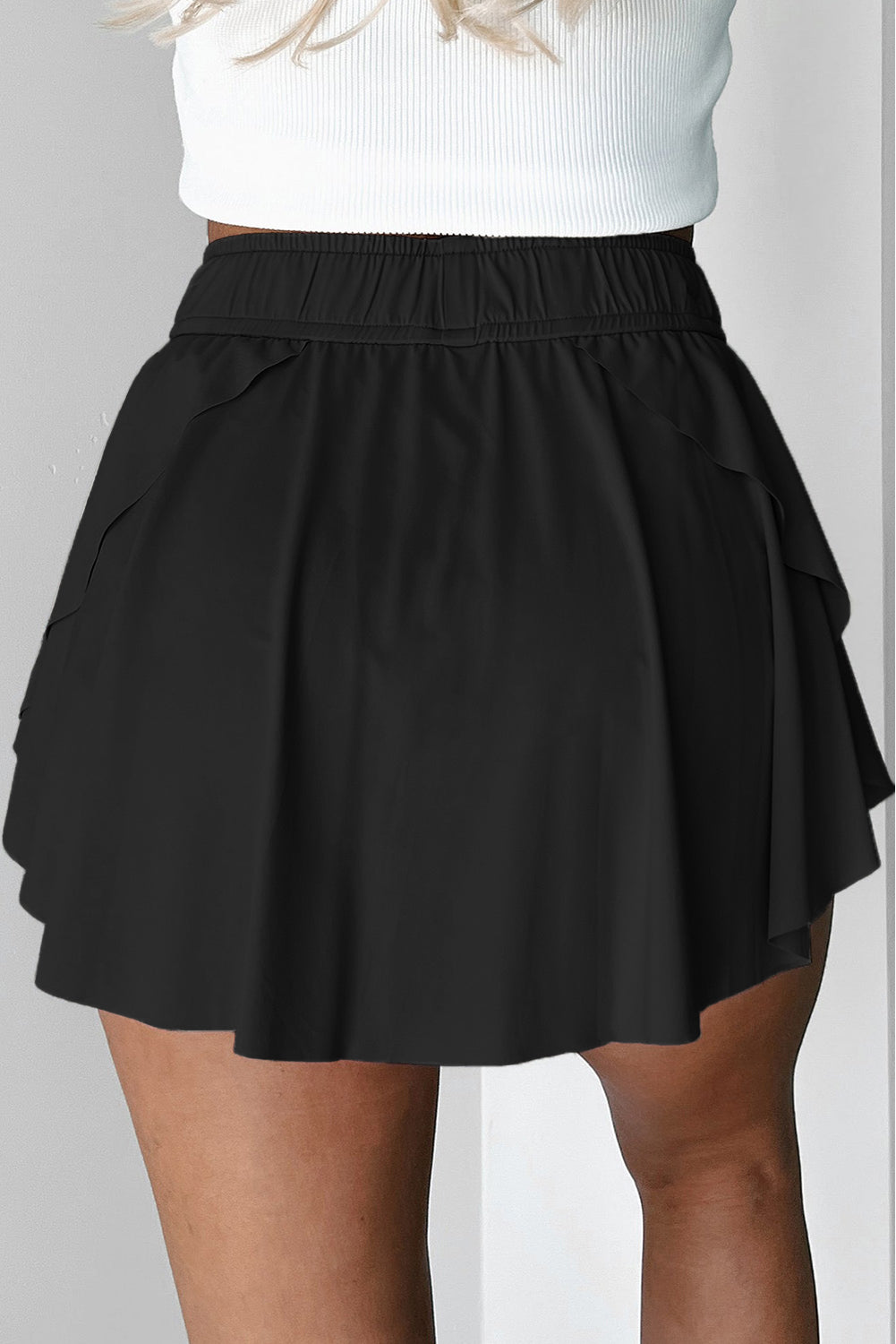 Black Drawstring High Waist Lined Tennis Skort - Kustom Kreations Goods
