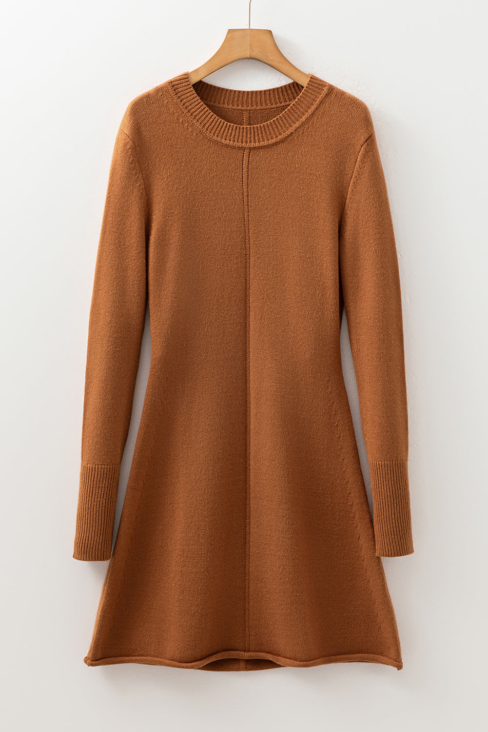 Straw Yellow Ribbed Detail Solid Color Mini Sweater Dress - Kustom Kreations Goods